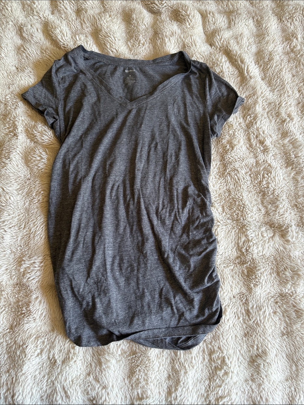 Women's Maternity V-Neck Short Sleeve Tee in Charcoal Gray